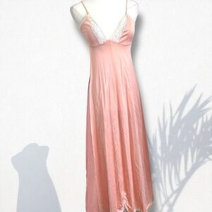 Vintage 80s Pink Satin Slip Dress – Lace Trim Lingerie Nightgown Fairycore S